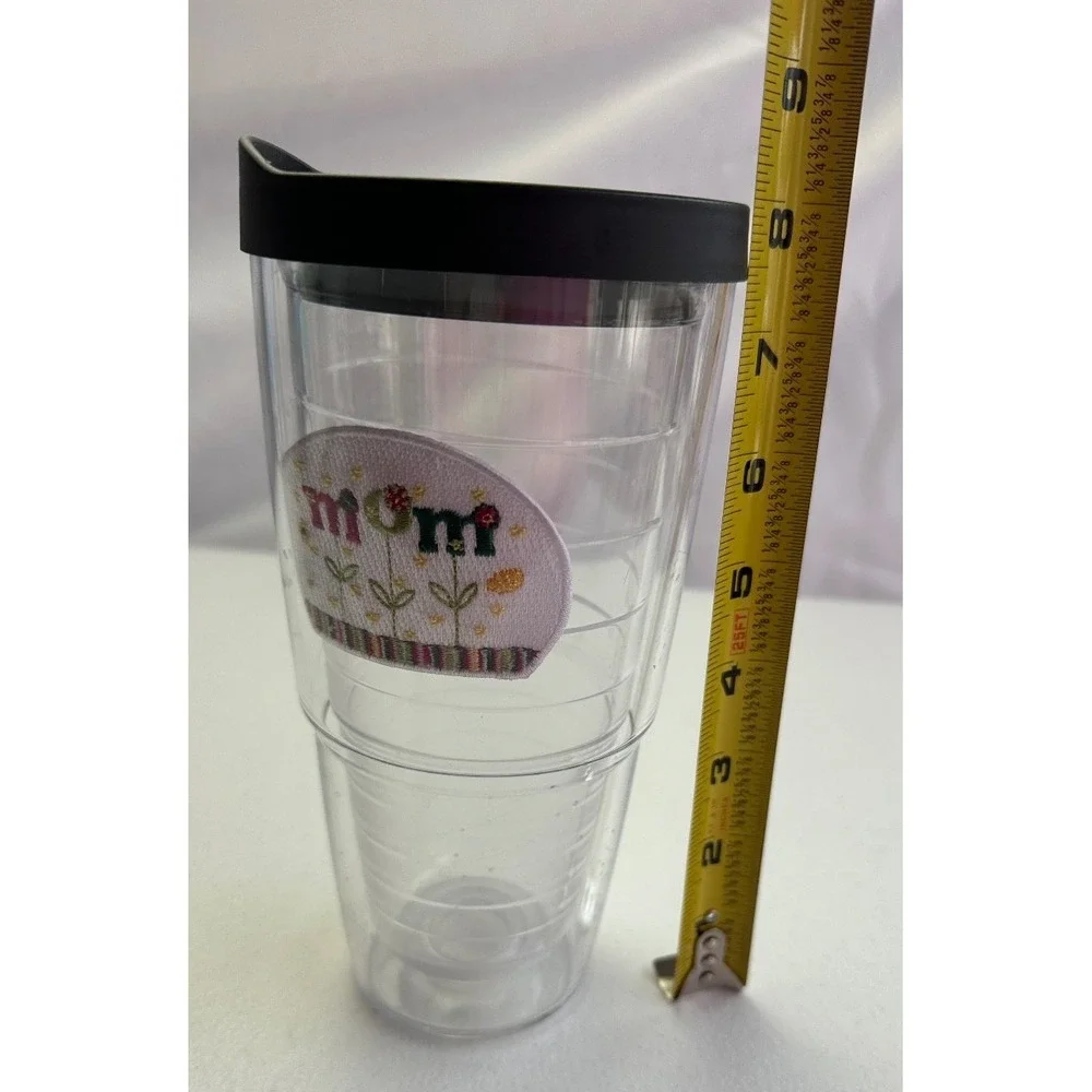 Tervis 24oz Clear‎ Tumbler Embroidered Mom Patch with Lid Lifetime Guarantee